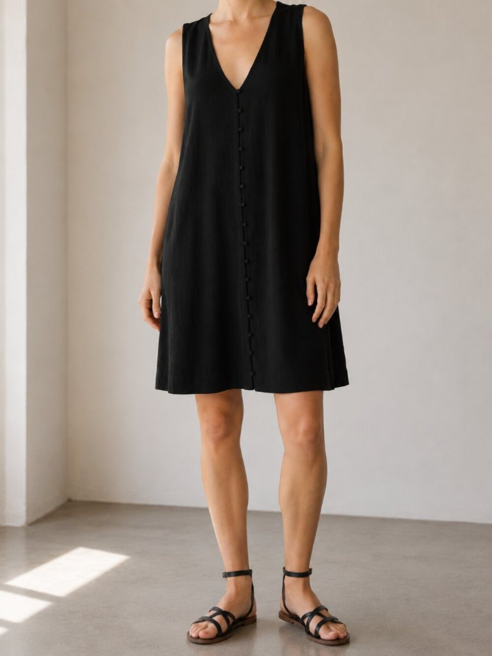 Madewell Heather Black Button Front Sleeveless Tank Shift Dress Sz S